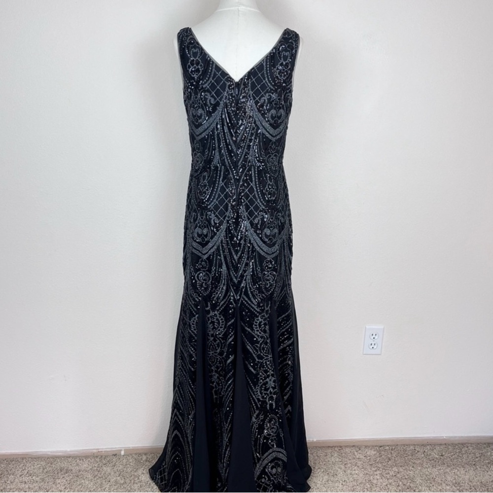 JJs House Dress Womens Eight Mermaid Maxi Chiffon Sequin Bridesmaid or MOB.